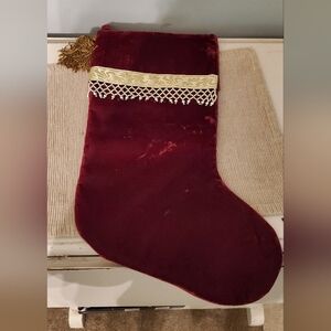 Burgundy Velvet Christmas Stocking with Gold Accents